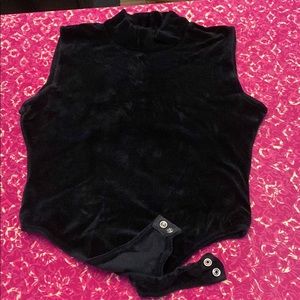 Black velvet mock turtleneck sleeveless bodysuit